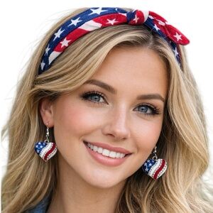 New Red White‎ Blue Heart Earrings 4th of July Patriotic Americana USA.       C3